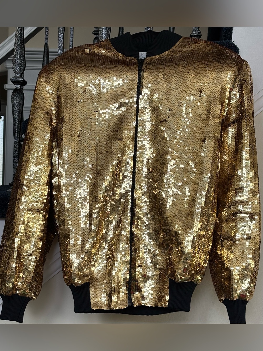 Vintage Laurence Kazar Gold Sequin Bomber Jacket – 100% Silk